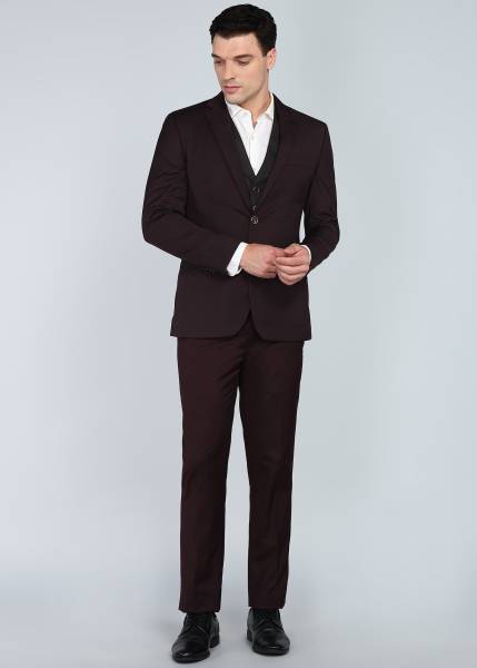 PARK AVENUE 2SB 3 PC NOTCH WITH PIPING W/C-S.SLIM Solid Men Suit