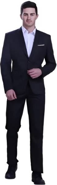 HUMJOLI MENS WEAR Slim Fit Single Breasted 2 Piece (Coat and Pant) in Black Solid Men Suit