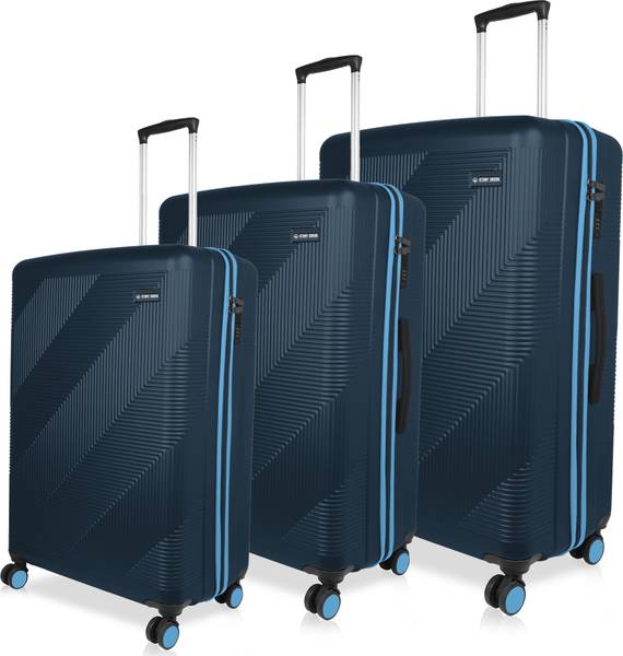 Stony Brook by Nasher Miles Echo HardSided Polycarbonate Luggage Navy Blue Blue Trolley Bags(55,65&75cm) Cabin & Check-in Set 8 Wheels - 28 inch