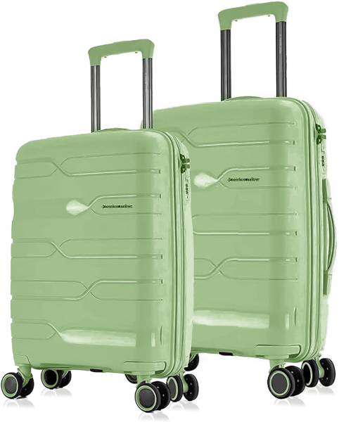 NASHER MILES Paris HardSide Polypropylene Luggage Set of 2 Avacado Green Trolleybag(55&65Cm) Cabin & Check-in Set 8 Wheels - 24 Inch