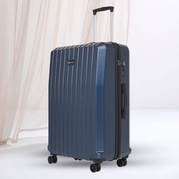SWISS MILITARY PHANTOM Navy Blue Hard-Sided Polycarbonate Luggage Trolley Bag, Combination Lock Check-in Suitcase 8 Wheels - 28 inch