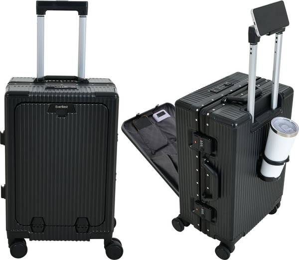 EverBest Front openable zipperless aluminium frame executive suitcase with TSA lock Cabin Suitcase 8 Wheels - 22 inch