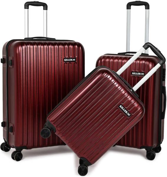 KILLER Classic Light-Weight & Durable Polycarbonate D. Red Hard Luggage Check-in Suitcase 8 Wheels - 28 Inch