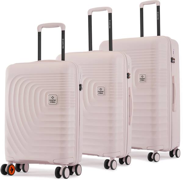 NASHER MILES Boston Hard-Sided Polypropylene Luggage Set of 3 Grey Trolley Bag(55, 65 & 75cm) Cabin & Check-in Set 8 Wheels - 28 Inch