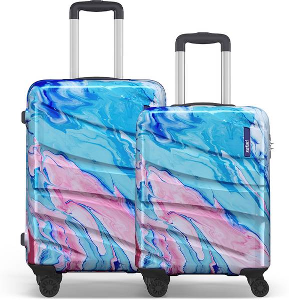 Safari Pentagon 3 Pcs Set Polypropylene Cyan Hardsided Luggage, 4 Wheel