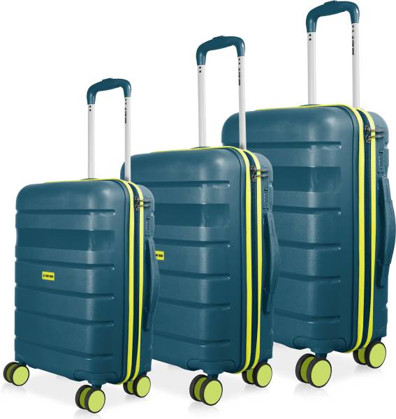 Stony Brook by Nasher Miles Saturn HardSided Polypropylene Luggage Set of 3 Teal Trolley Bags(55,65&75cm) Cabin & Check-in Set 8 Wheels - 28 inch