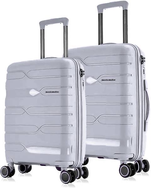 NASHER MILES Paris Hard-sided Polypropylene Luggage Set of 2 Grey Trolley Bags (55&65Cm) Cabin & Check-in Set 8 Wheels - 24 inch