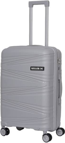 KILLER Light Grey Hard Sided Spinners, Expandable Travel & Luggage Bags Trolley Bag Expandable Check-in Suitcase 4 Wheels - 24 inch