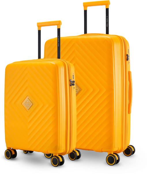 NASHER MILES Antwerp Expander Hardside Polypropylene Yellow Trolley Bag(55&65Cm) Expandable Cabin & Check-in Set 8 Wheels - 24 inch