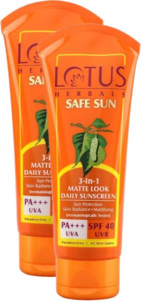 LOTUS HERBALS Sunscreen - SPF 40 PA+++ Safe Sun 3 In 1 Matte-Look Daily Sunscreen SPF 40 PA+++(PACK OF 2)