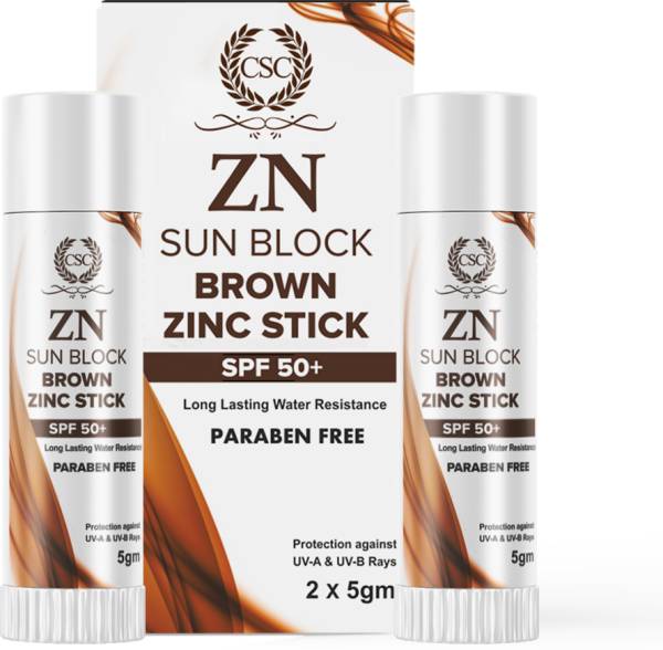 CSC Sunscreen - SPF 50 PA++ ZN Sunblock Brown Zinc Stick - SPF 50+ Broad Spectrum Sports Sunscreen Stick