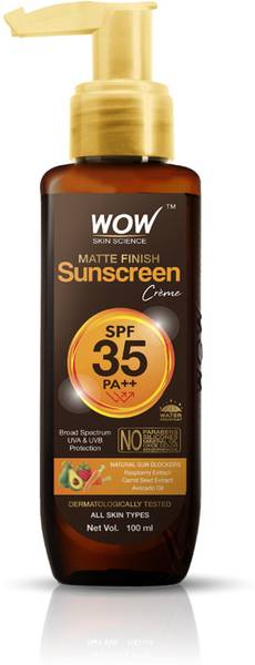 WOW SKIN SCIENCE Sunscreen Matte Finish - SPF 35 PA++ - Daily Broad Spectrum - UVA &UVB Protection - Quick Absorb - for All Skin Types - No Parabens, Silicones, Mineral Oil, Oxide, Color & Benzophenone - 100mL - SPF SPF 35 PA++ PA++