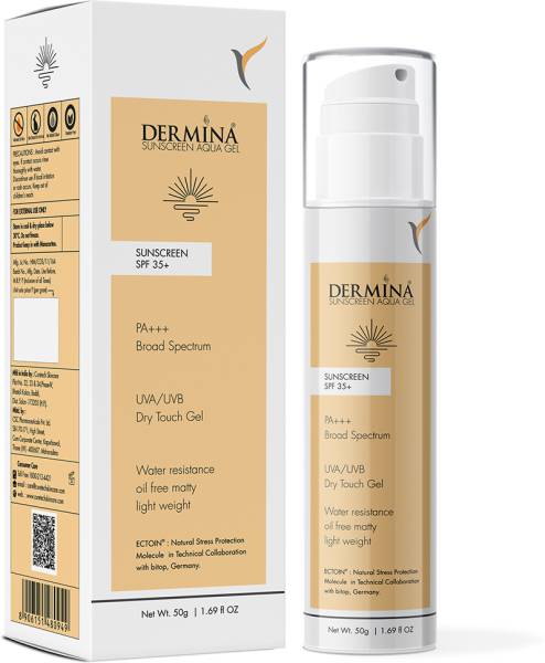 DERMINA Sunscreen - SPF 35+ UVA & UVB PA+++ Sunscreen Aqua Gel Broad Spectrum Dry Touch Indore Outdoor Sun Protection Cream
