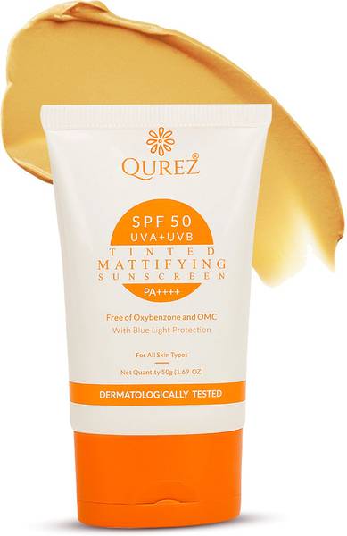 Qurez Sunscreen - SPF 50 PA++++ Mattifying Tinted Sunscreen SPF 50 PA++++ with Blue Light Protection