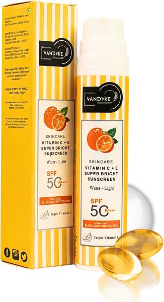 Vandyke Sunscreen - SPF 50 PA+++ Vitamin C + E Super Bright Sunscreen SPF 50 | Water-Light, UVA/UVB