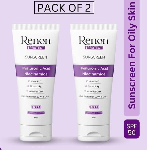 Renon Sunscreen - SPF 50 PA+++ Power of 3| Niacinamide| Vitamin C|Hyaluronic|Sunscreen for Oily Skin