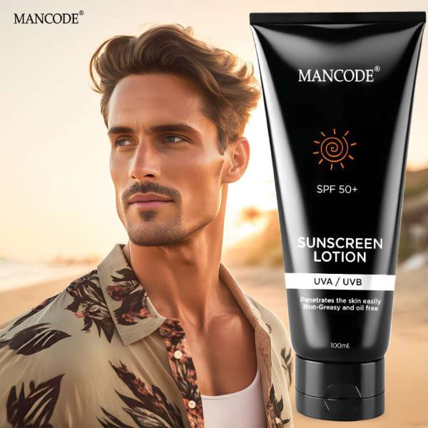 MANCODE Sunscreen - SPF 50 PA+ UVA/UVB Protection Non Greasy Oil Free