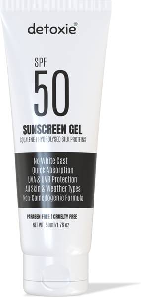 detoxie Sunscreen - SPF 50 Silk & Squalene SPF 50 Gel | PA+++ | Vit C + Niacinamide | 50ml | Unisex