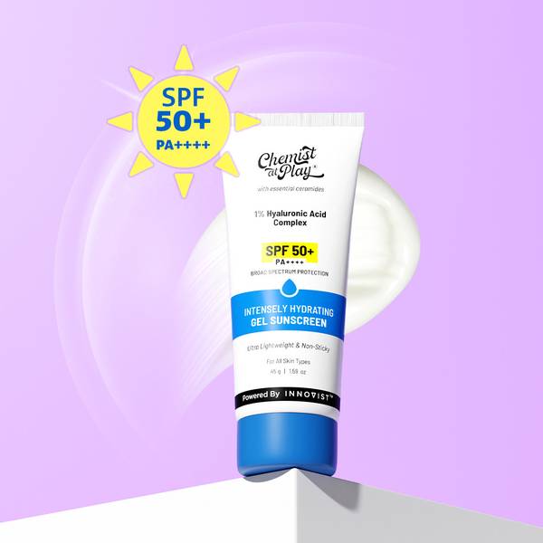 Chemist at Play Sunscreen - SPF 50 PA++++ Hydrating Gel Sunscreen with Hyaluronic Acid & Ceramides | SPF 50+ PA++++