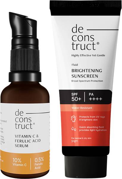 deconstruct Sunscreen - SPF 50 PA+++ Brightening Protect Duo | 10% Vitamin C Face Serum + Brightening Sunscreen