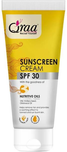 Qraa Sunscreen - SPF 30 PA++++ Sunscreen Cream SPF 30|Helps Remove Tan|Helps in Sun Burn|Parabens Free