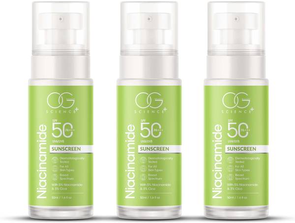 OG BEAUTY Sunscreen - SPF 50 PA+++ Sunscreen - SPF 50 PA+++ with Niacinamide & Cica | Pack of 3 (150 ml)