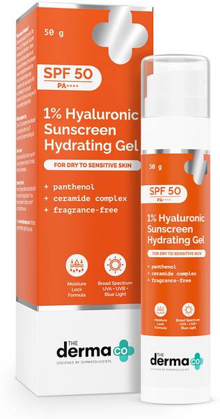 The Derma Co Sunscreen - SPF 50 PA++++ 1% Hyaluronic Sunscreen Hydrating Gel | For Dry & Sensitive Skin