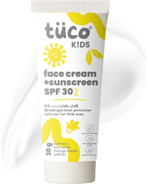 TuCo Sunscreen - SPF 30 PA++++ Intelligent Kids Saffron Face Cream & Sunscreen 50gm | Broad spectrum UV |