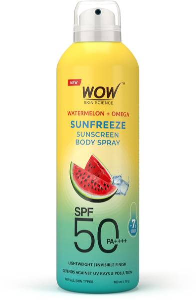 WOW SKIN SCIENCE Sunscreen - SPF 50 PA++++ Watermelon + Omega Sunfreeze Body Spray | Up To 7C Cooling Effect | Hydrating |