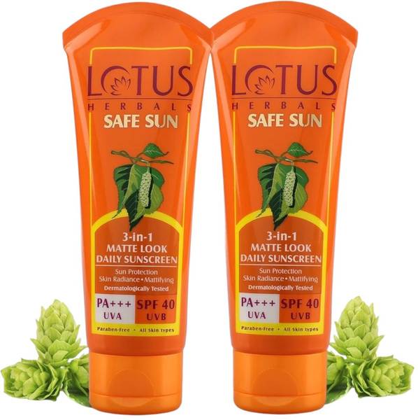LOTUS HERBALS Sunscreen - SPF 50 PA+++ SAFE SUN 3IN1MATELOOK DAILYSUNSCREEN SPF-40 (PACK OF 2)