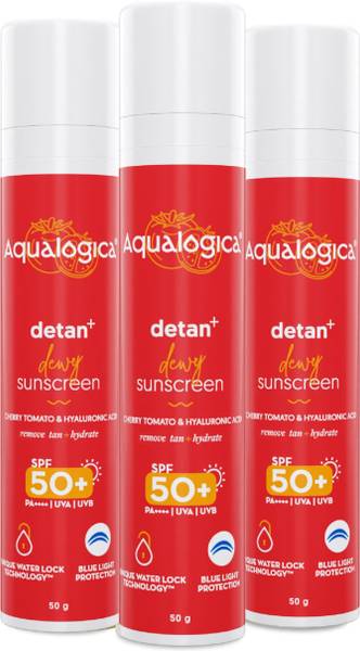 Aqualogica Sunscreen - SPF 50 PA++++ Detan + Dewy Sunscreen with Cherry Tomato & Hyaluronic Acid