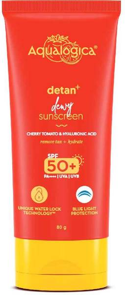 Aqualogica Detan + Dewy Sunscreen with Cherry Tomato & Hyaluronic Acid with SPF 50 & PA++++ - SPF 50 PA++++