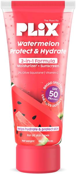 The Plant Fix Plix Sunscreen - SPF 50 PA++++ Watermelon Protect & Hydrate 2 in 1 formula Moisturizer + Sunscreen