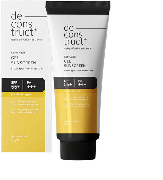 deconstruct Sunscreen - SPF 55+ PA+++ Lightweight Gel Sunscreen | No White Cast | For men & Women |