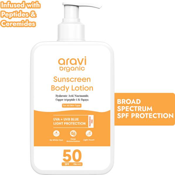Aravi Organic Sunscreen - SPF 50 PA++++ SPF 50 Sunscreen Body Lotion No White Cast - With PA++++ UVA-UVB Protection