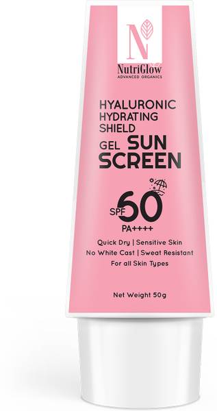 NutriGlow Sunscreen - SPF 60 PA++++ Hyaluronic Hydrating Shield Gel, No white Cast
