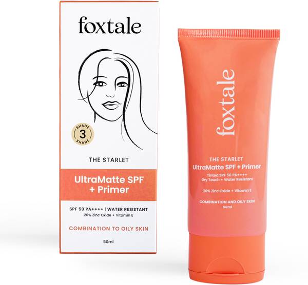 Foxtale Sunscreen - SPF 50 PA++++ Ultra Matte SPF 50 PA++++ & Primer | Shade 3 | No White Cast, Blurs Out Pores