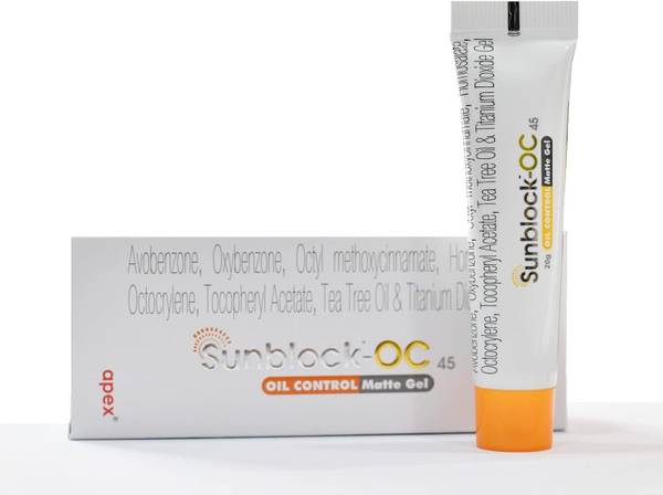 SUN BLOCK Sunscreen - SPF 45 PA+++ OC SPF 45 sunscreen gel, 50Gm