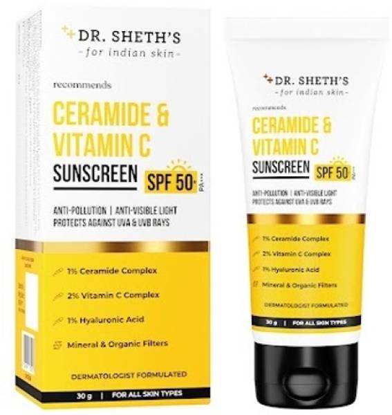 Dr. Sheth's Sunscreen - SPF 50 PA+++ Ceramide & Vitamin C Sunscreen | One-step Routine For Healthy & Bright Skin