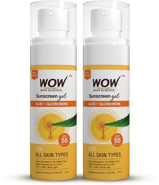 WOW SKIN SCIENCE Sunscreen - SPF 55 PA++++ Sunscreen Gel For All Skin Types|With Glutathione & Aloe Vera Extract |Pack of 2