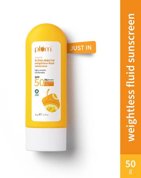 Plum Sunscreen - SPF 50 PA++++ Yuzu & Alpha Arbutin Weightless Fluid Sunscreen | Lightweight & Quick Absorbing