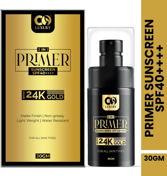 CO Sunscreen - SPF 40 PA++++ Luxury 2 In 1 Primer Sunscreen | 24K Gold Dust | Water Resistant | Matte Finish