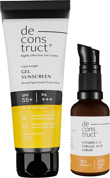 deconstruct Sunscreen - SPF 55+ PA+++ Sun Protect Duo | 10% Vitamin C Face Serum (30 ml) + Gel Sunscreen