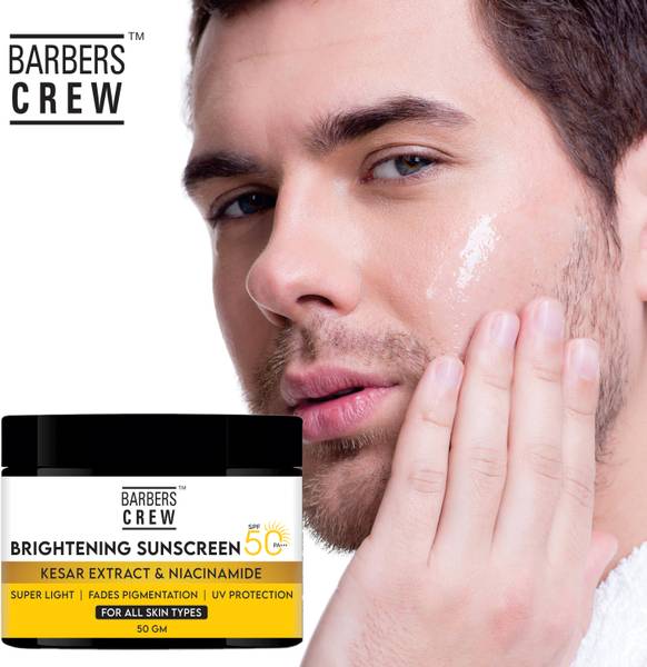 Barbers Crew Sunscreen - SPF 50 PA+++ Sunscreen SPF 50 with Kesar & Niacinamide | PA+++ | UVA UVB Sun Protection