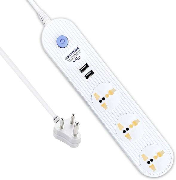 eSYSTEMS Extension Board with Usb Port Multi Plug Point Strip, Extension Cord 3 Socket Extension Boards