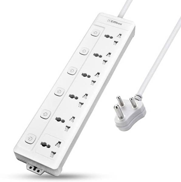 EMBox 10A Multi Plug Sockets with 6 Individual Switch 2500w 6 Socket Extension Boards
