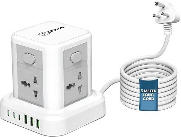 EMBox Extension Board with USB C and USB A Ports with Safety Shutter-2500W 4 Socket Extension Boards