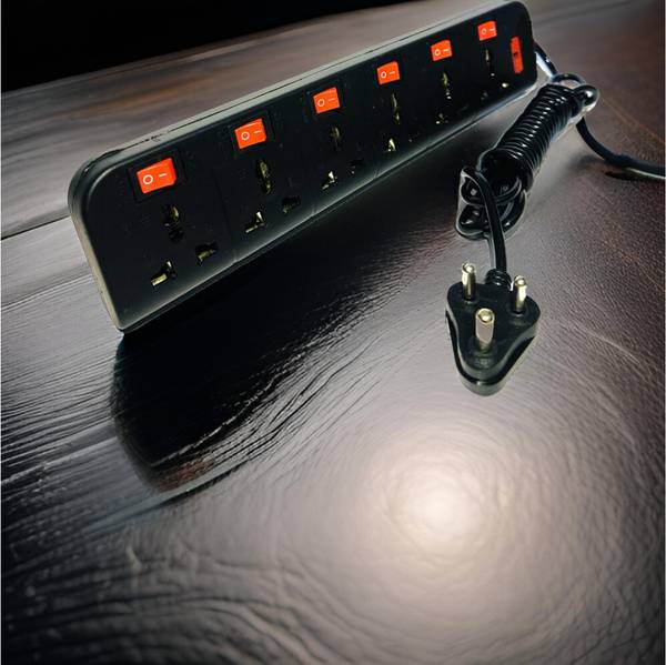 GLUCKLICH 6 Switch 6 socket extension Board with 3mtr wire 6AMP WIR217 6 Socket Extension Boards