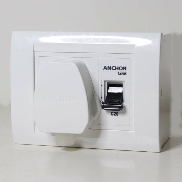 ANCHOR 20 Amp Socket With Mini MCB Modular Box For AC, Heater, Power Machine 1 Socket Extension Boards