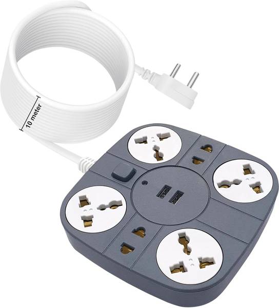 Axmon Extension Cord FIR , SHOCK PROOF 2 USB [UNIVERSAL SOCKET] 10 METER POWER CORD 6 Socket Extension Boards